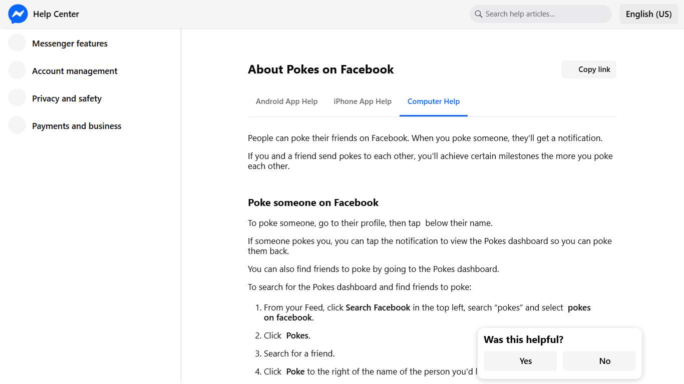 About Pokes on Facebook Messenger Help Center